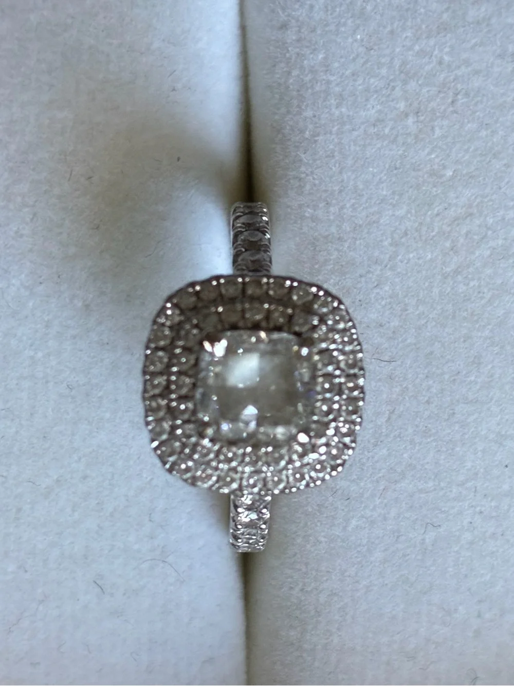 Whit gold double Halo Cushion-Cut Diamond Engagement Ring - White